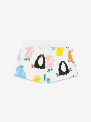 Baby Girls Cat Print Jersey Shorts in Ivory