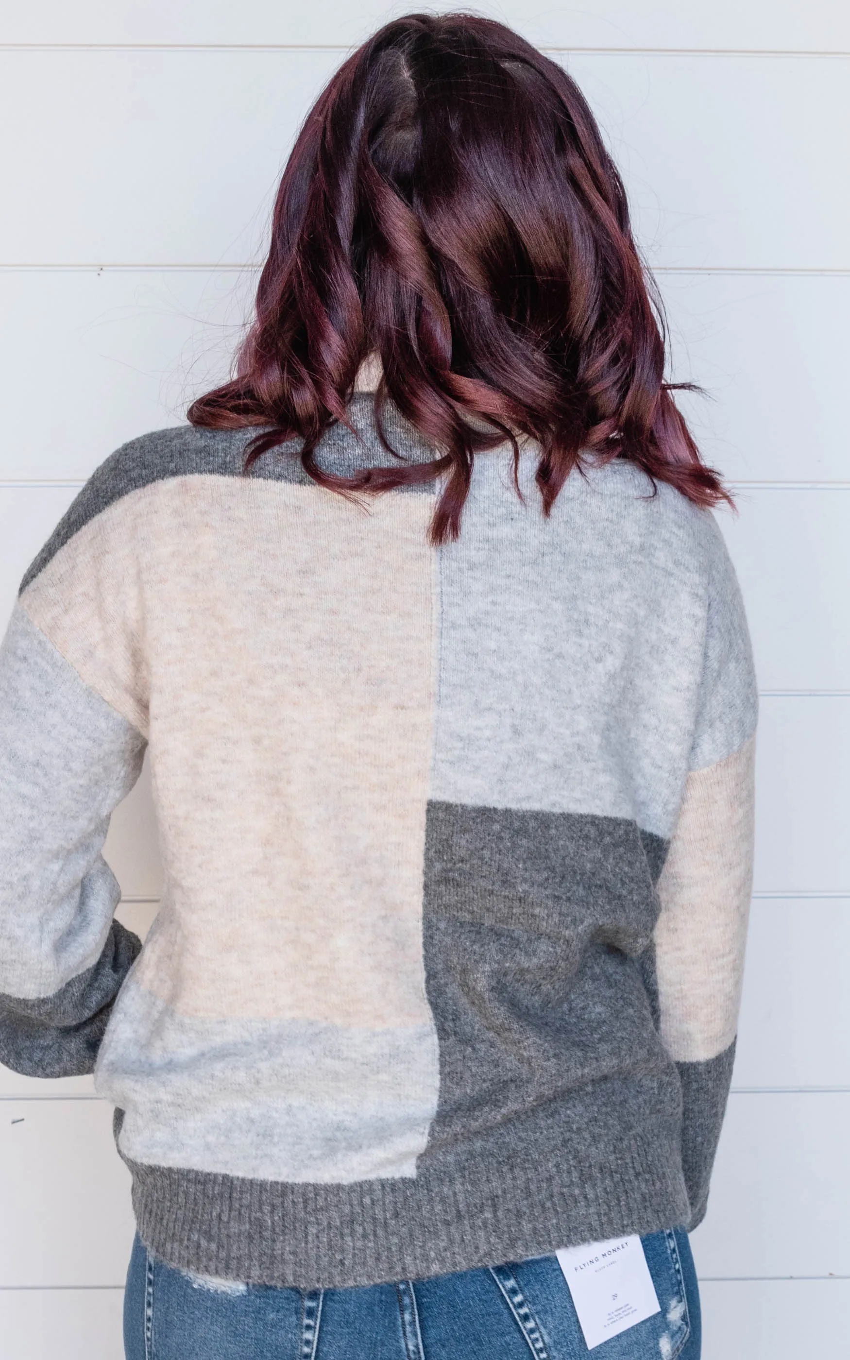 Cowl Neck Colorblock Sweater - Heather Grey - Final Sale