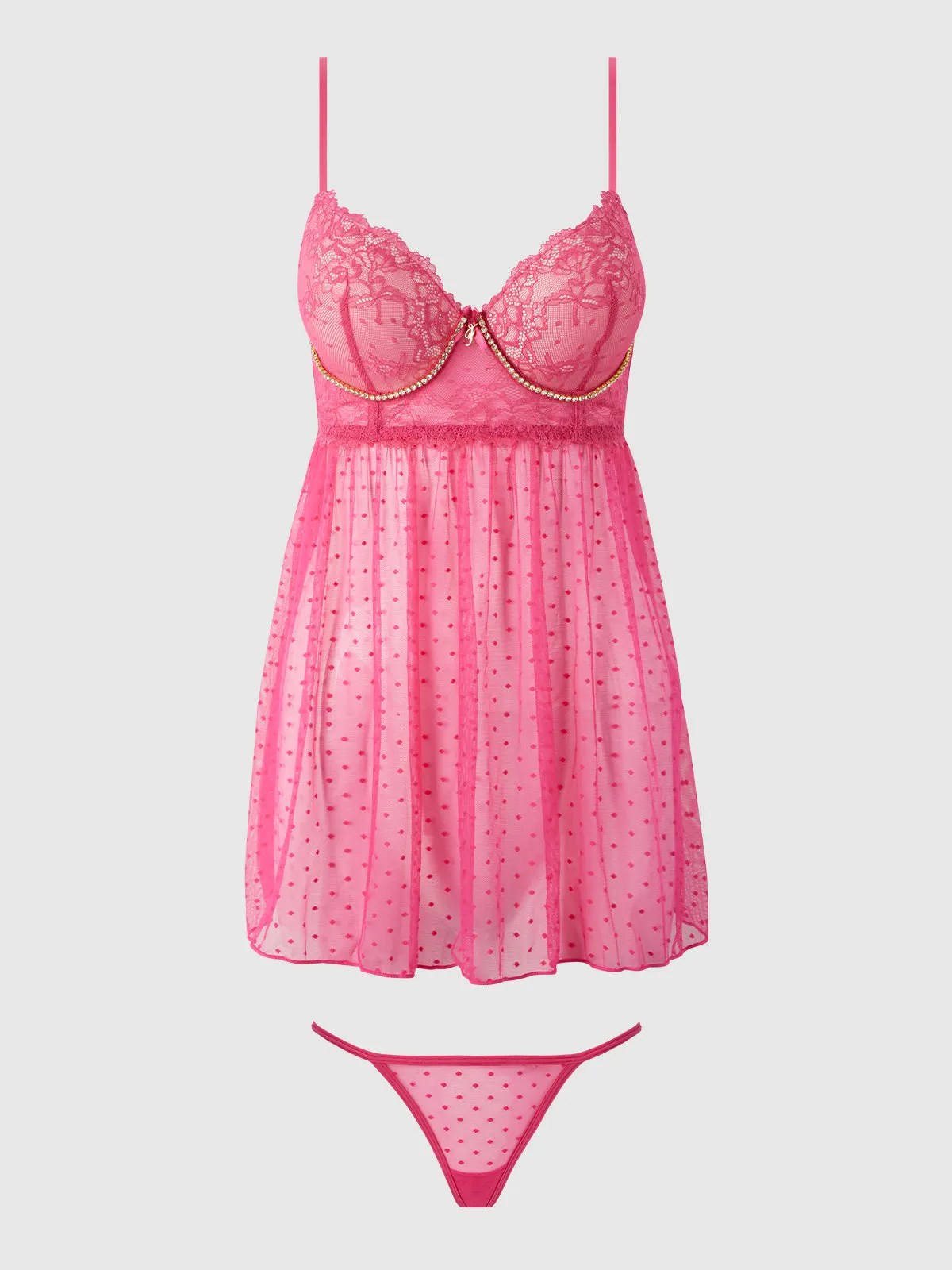 Elizabeth Lace & Rhinestone Push Up Babydoll & G-String by Frederick's of Hollywood
