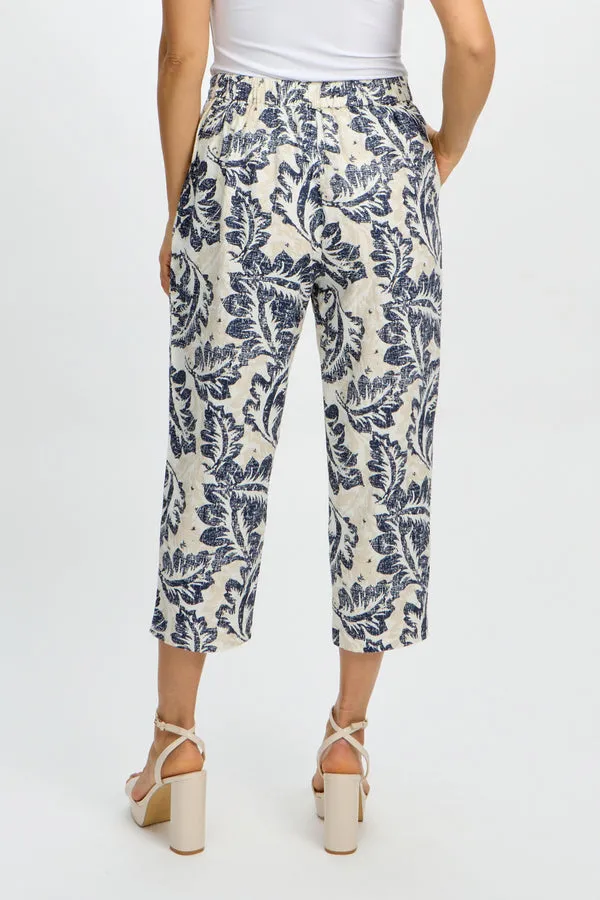 Emproved Women's Pull On Crop Woven Pant - Deep Ocean Tropical Leaf