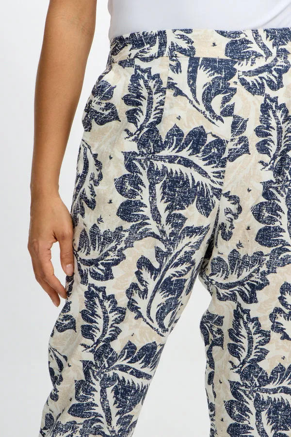 Emproved Women's Pull On Crop Woven Pant - Deep Ocean Tropical Leaf