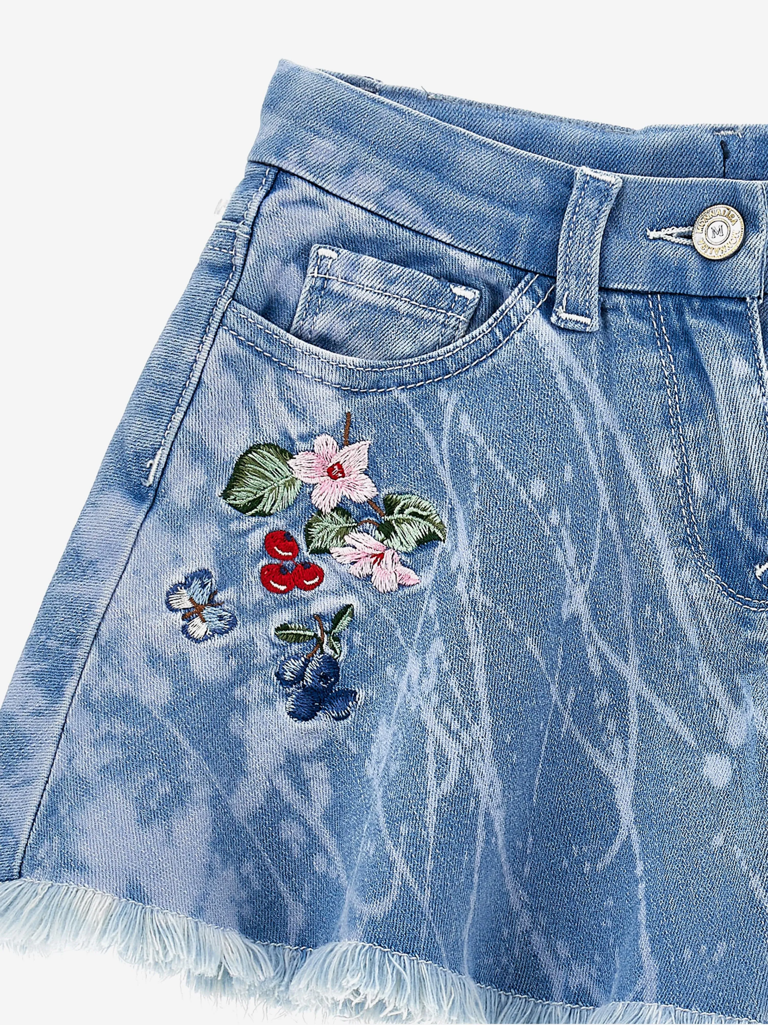 Girls Flower and Fruit Denim Shorts in Blue