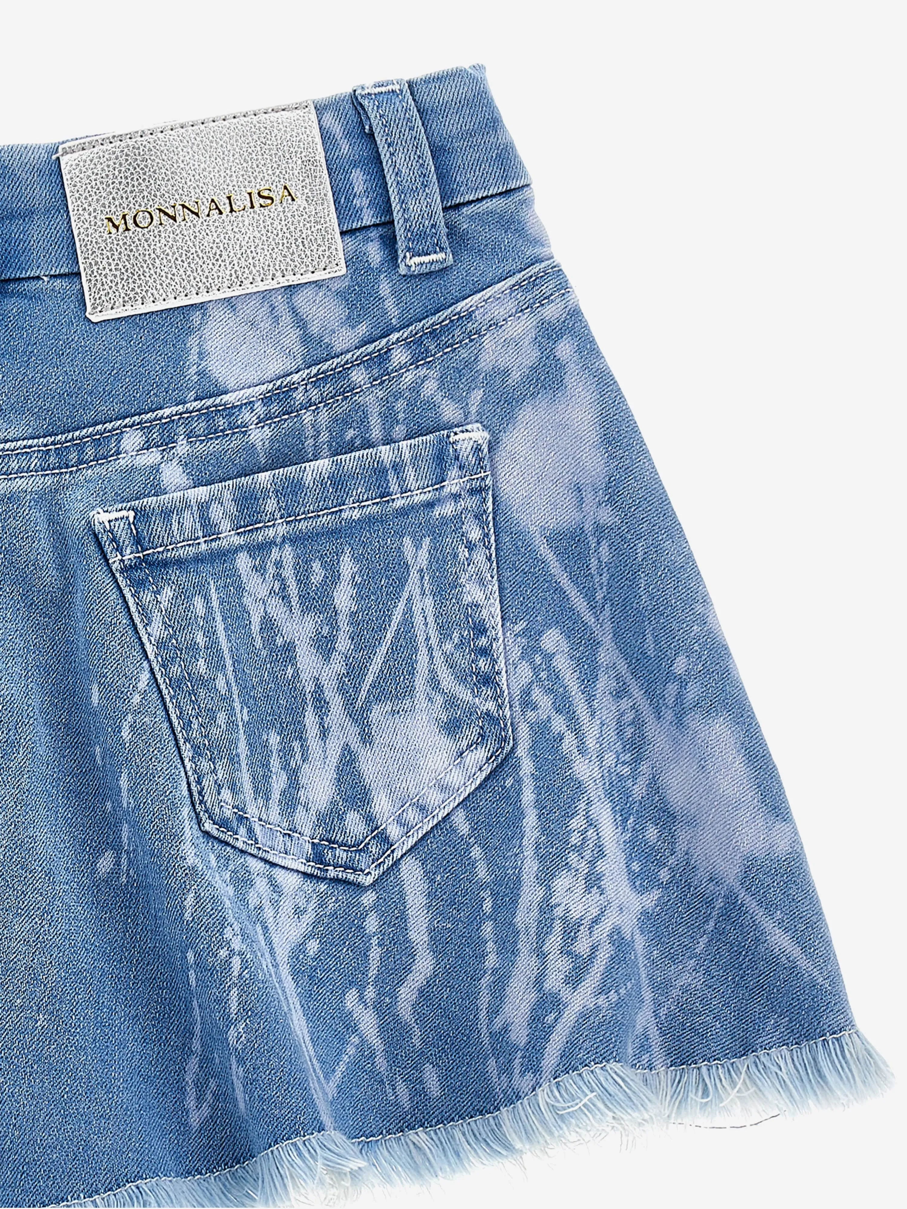Girls Flower and Fruit Denim Shorts in Blue