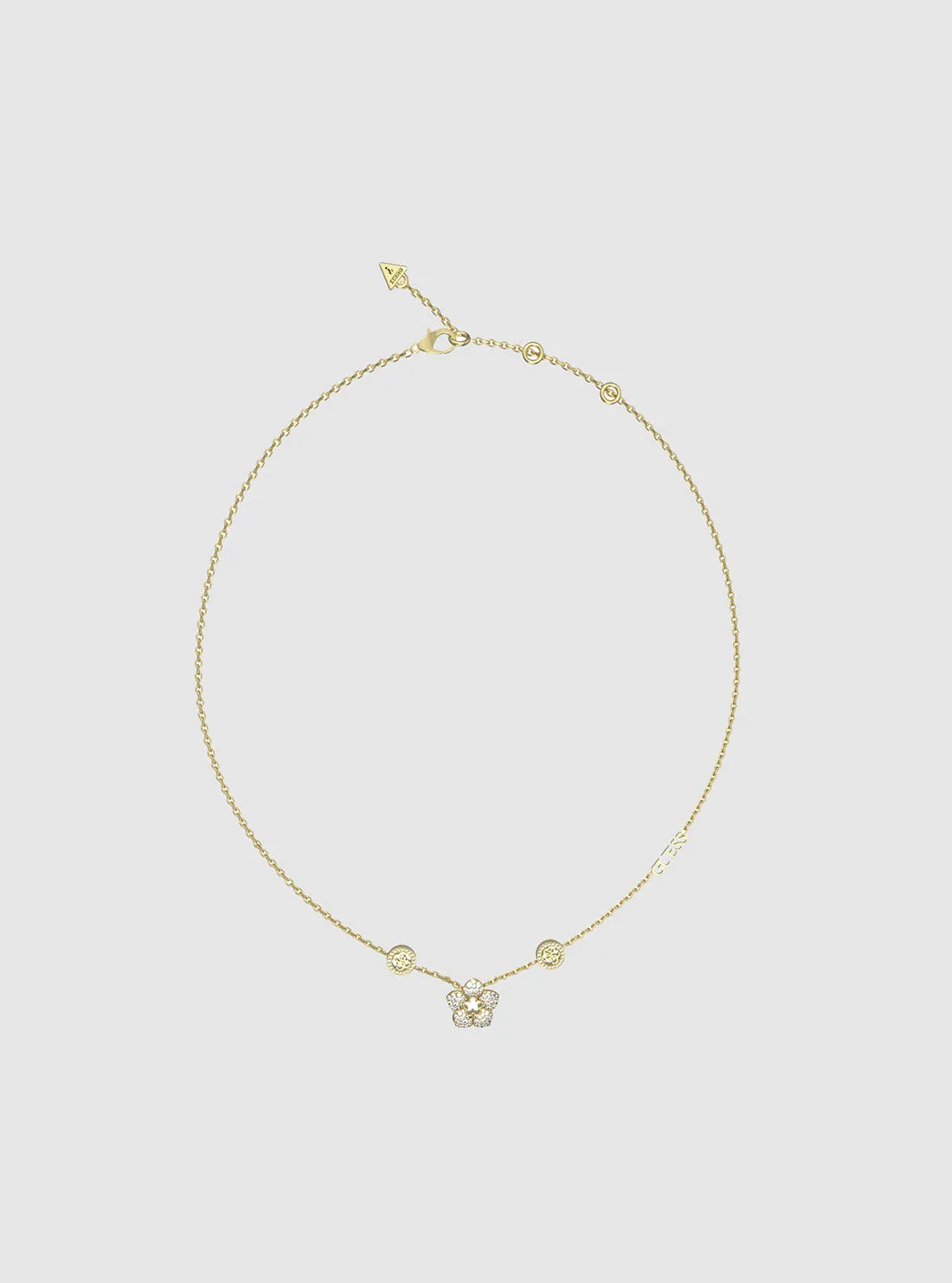 Gold 4G Logo & Pave Flower Necklace Guess