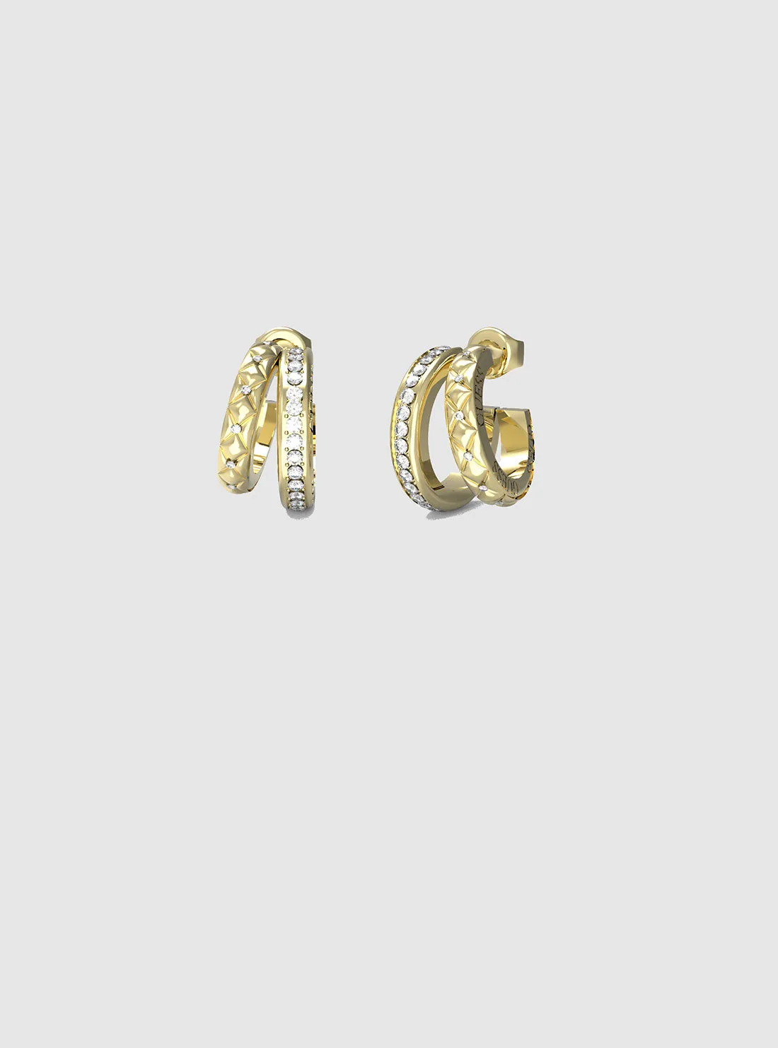 Gold Matelasse Pave Double Hoop Earrings Guess