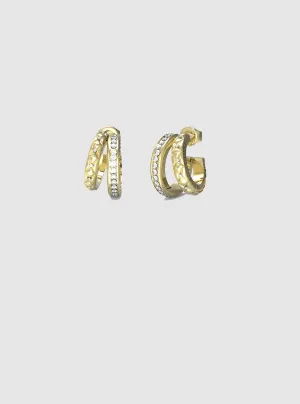 Gold Matelasse Pave Double Hoop Earrings Guess