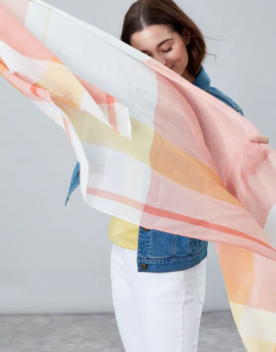 Joules Talia Lightweight Cotton Scarf - Light Orange Check