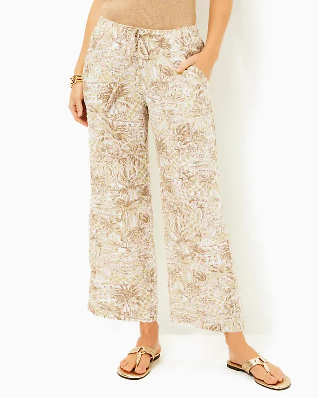 Lilly Pulitzer 27" Brawley Linen Crop Pant - Sand Bar Palm Beach Paradise