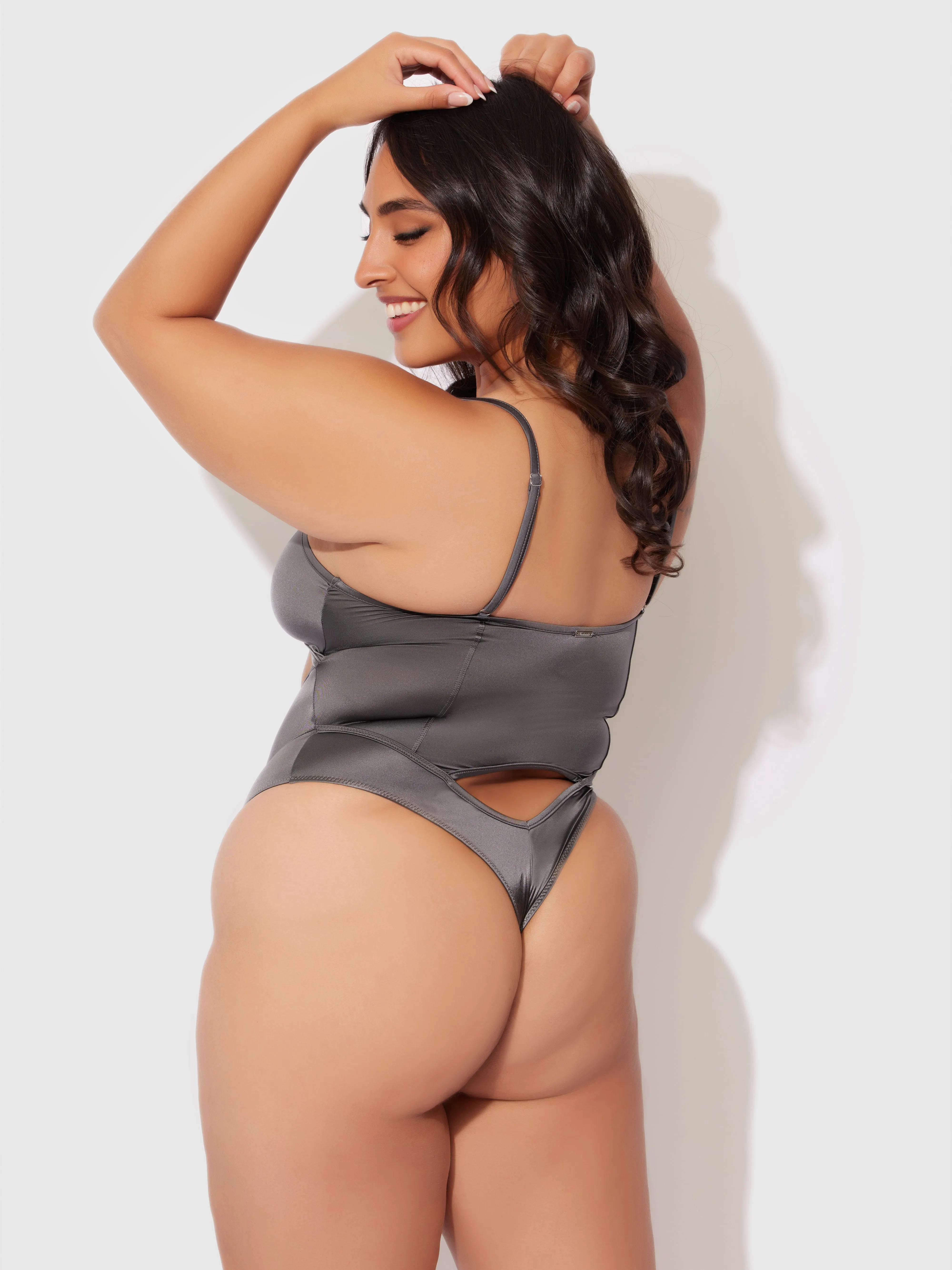 Neev Oil Slick Cutout Scoop Back Bodysuit by Frederick's of Hollywood