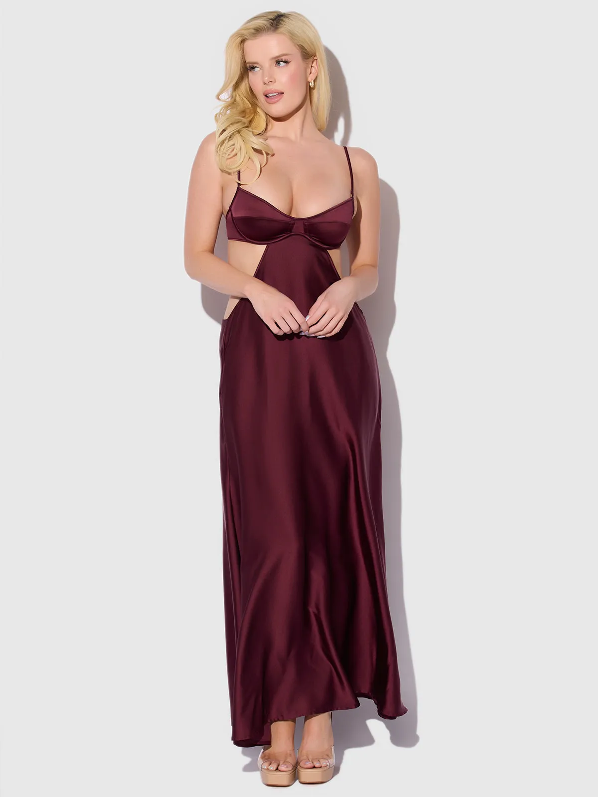 Petra Satin Monowire Cutout Gown by Frederick's of Hollywood