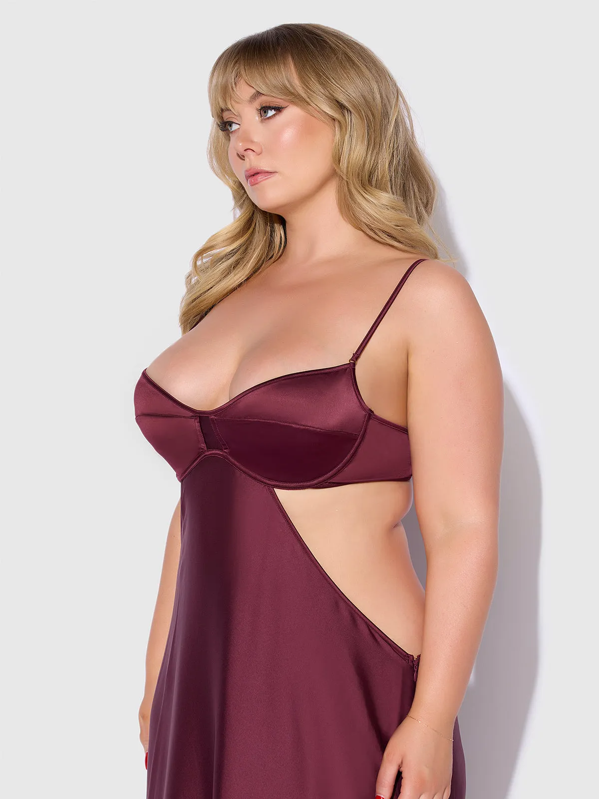 Petra Satin Monowire Cutout Gown by Frederick's of Hollywood