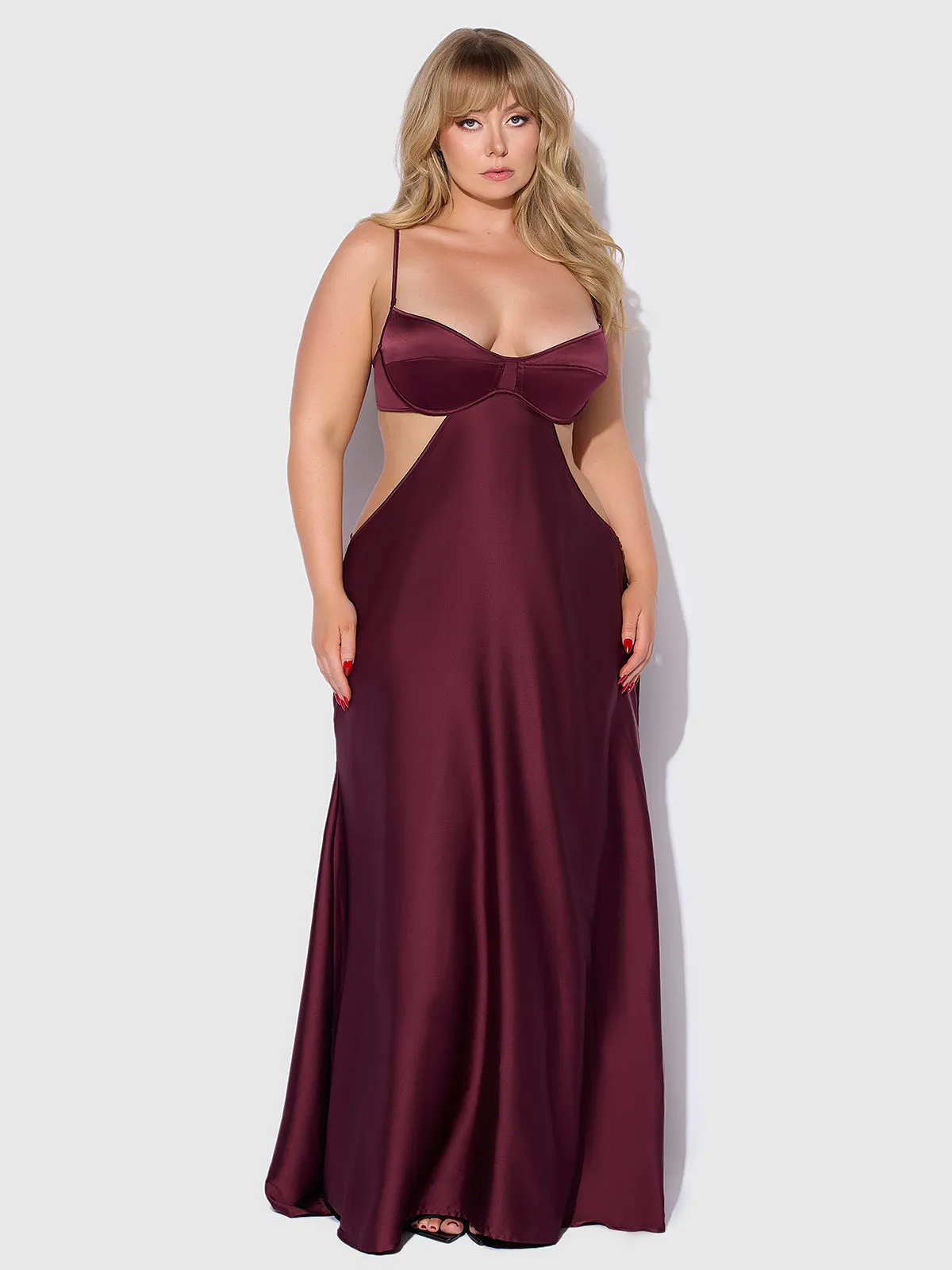 Petra Satin Monowire Cutout Gown by Frederick's of Hollywood