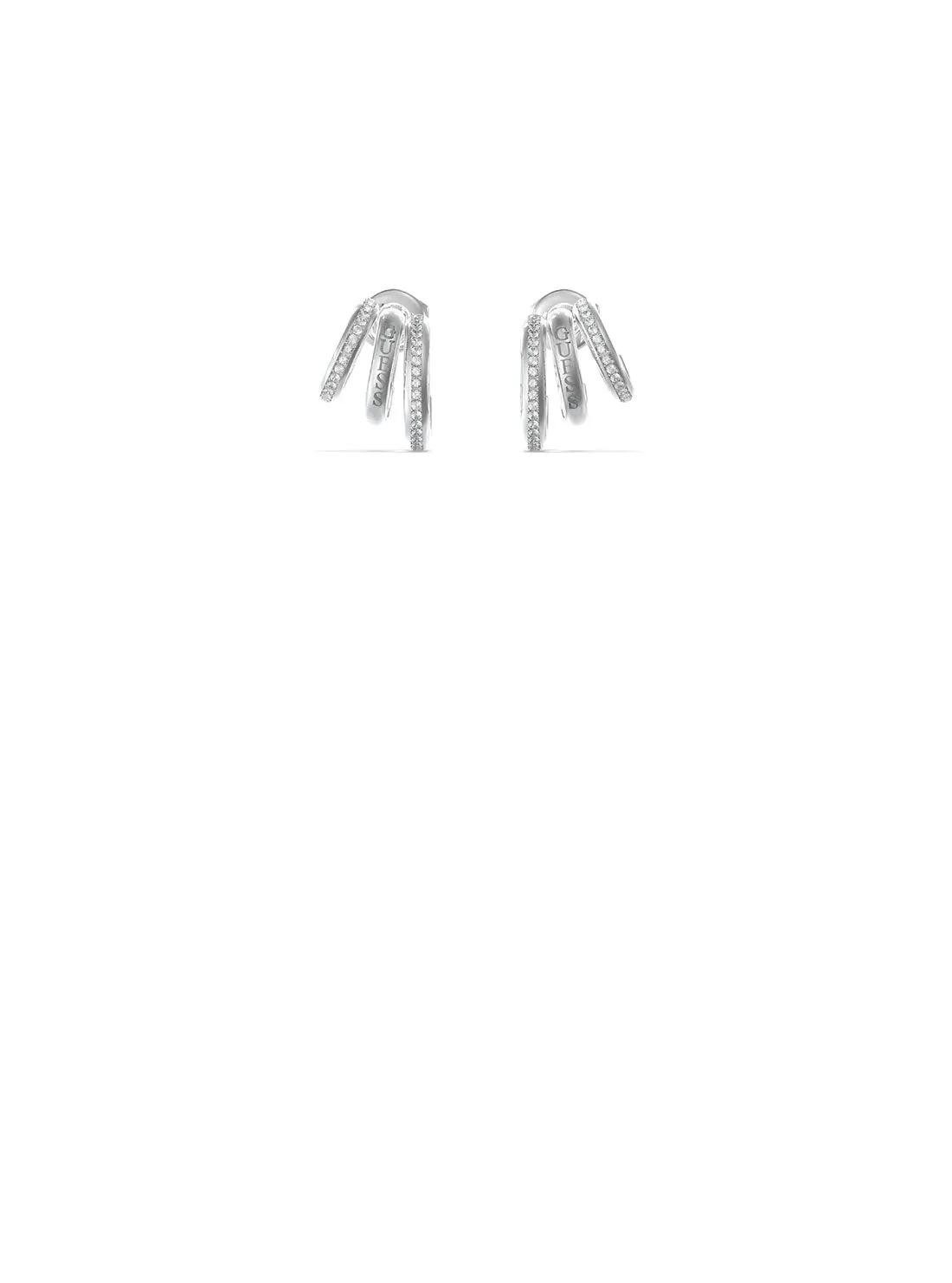 Rhodium Triple Mini Hoop Stud Earrings Guess