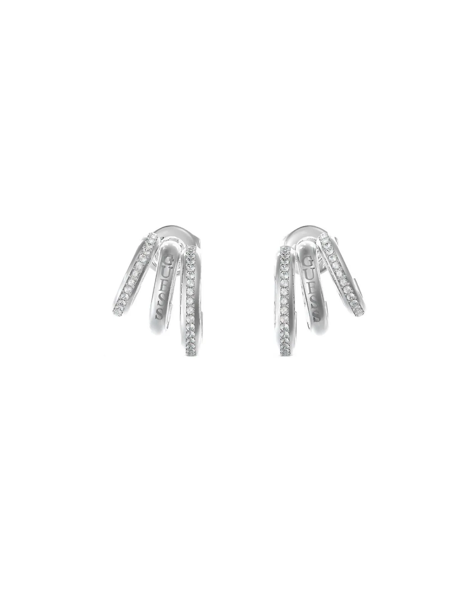 Rhodium Triple Mini Hoop Stud Earrings Guess