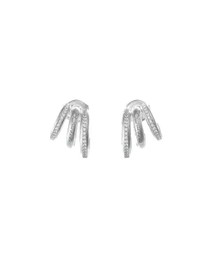 Rhodium Triple Mini Hoop Stud Earrings Guess