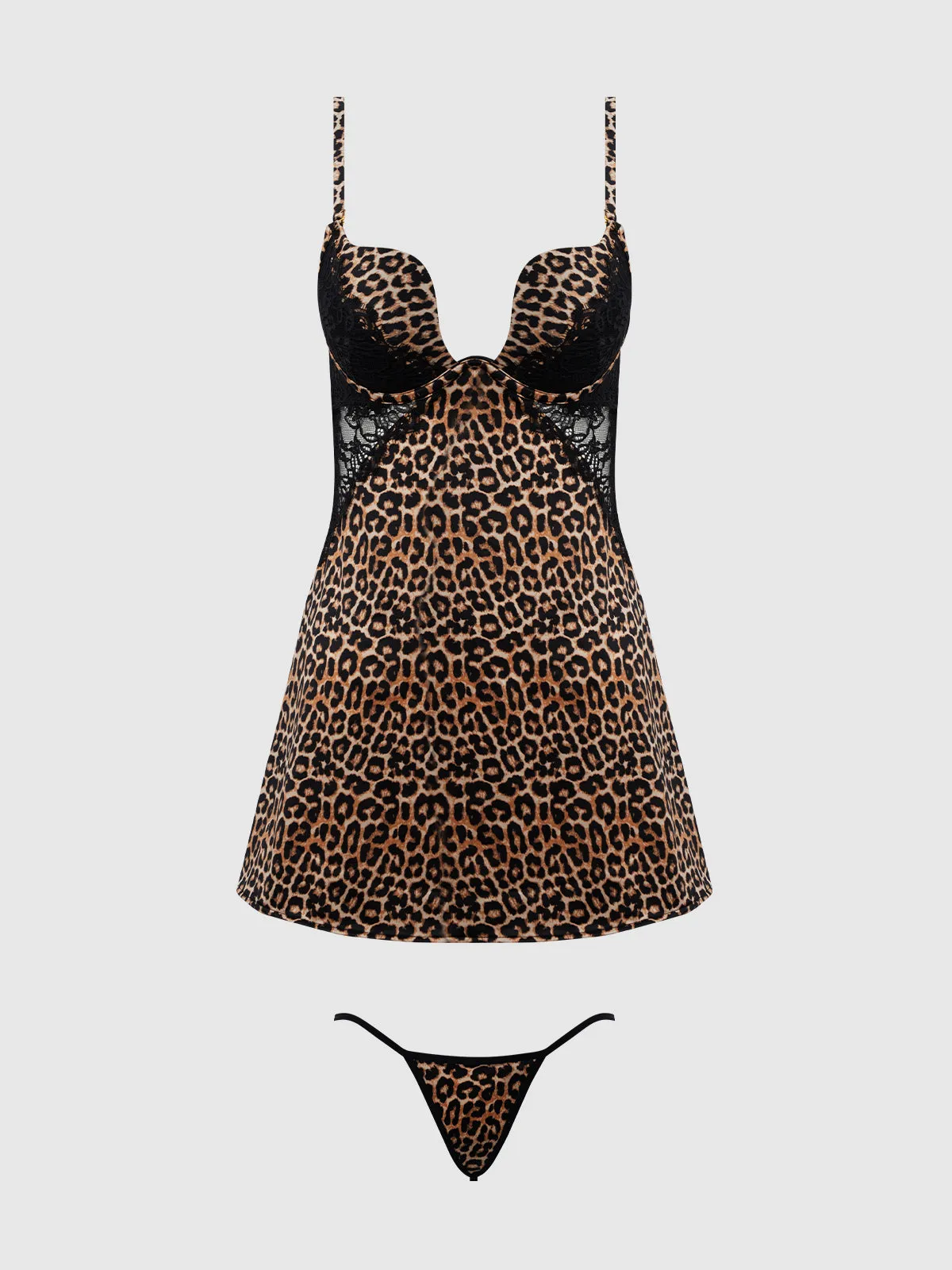 Rising Star Plunge Push Up Babydoll in Liquid Satin & Lace by Frederick's of Hollywood