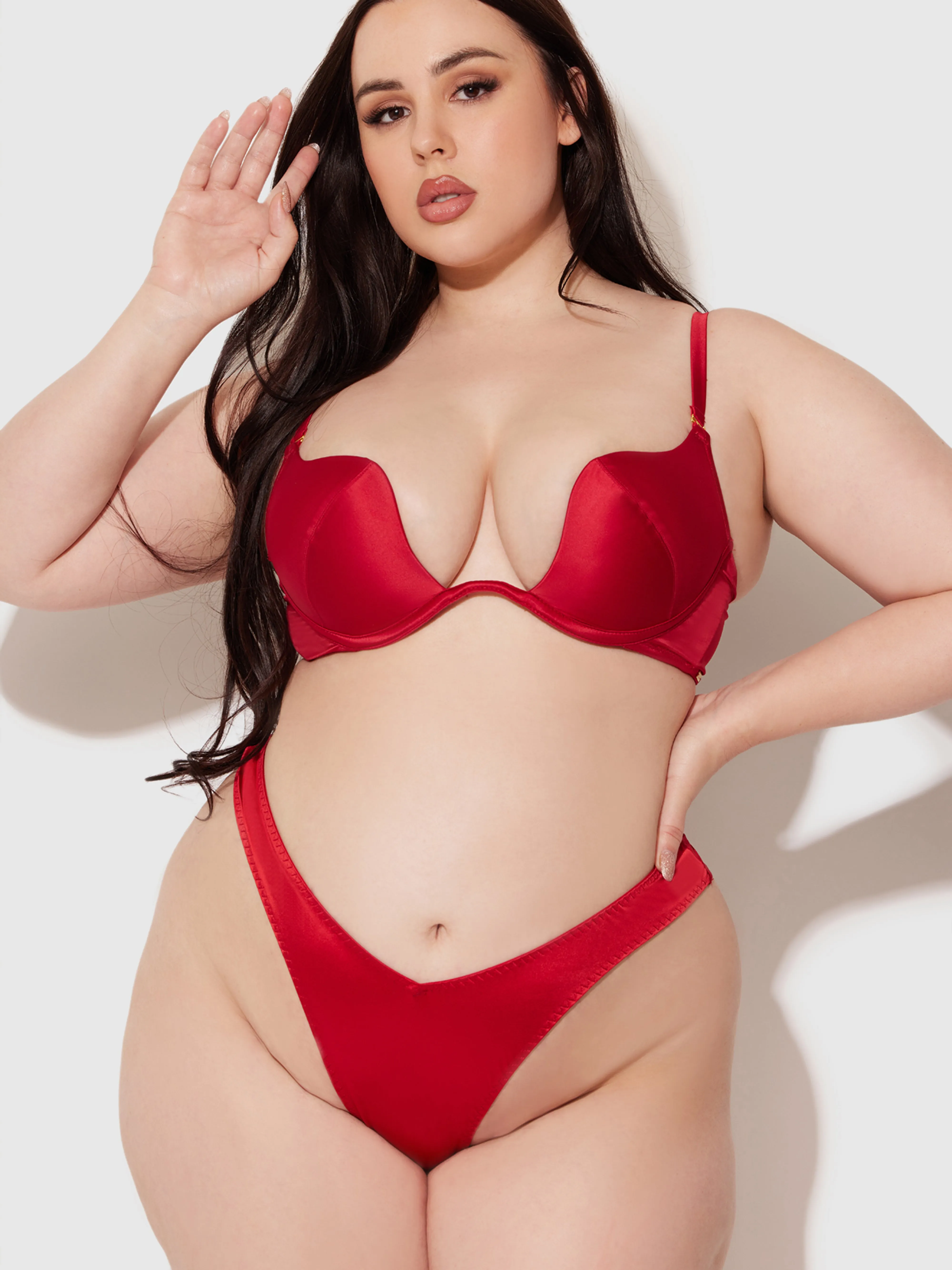 Rising Star Plunge Push Up Bra in Petra Satin by Frederick's of Hollywood
