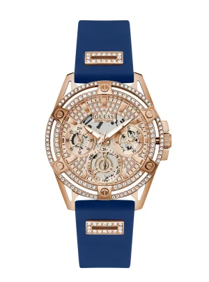 Rose Gold Blue Queen Silicone Watch Guess