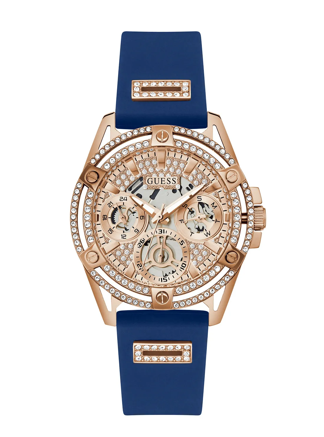 Rose Gold Blue Queen Silicone Watch Guess
