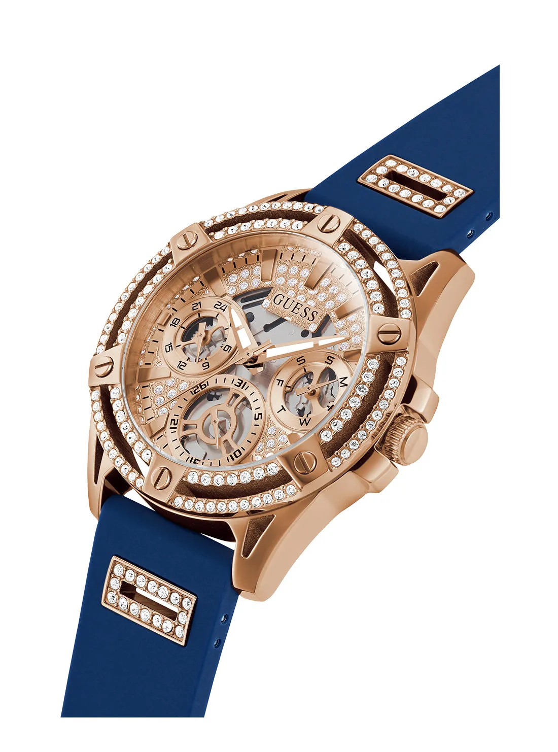 Rose Gold Blue Queen Silicone Watch Guess