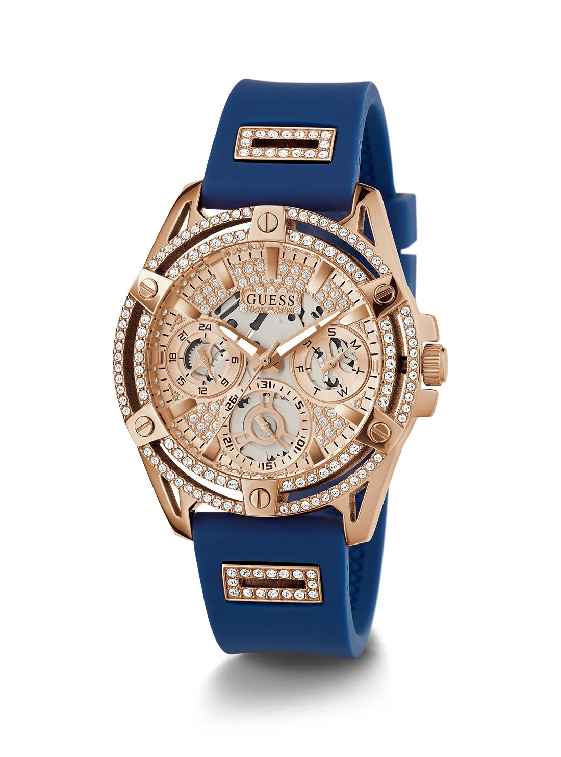 Rose Gold Blue Queen Silicone Watch Guess