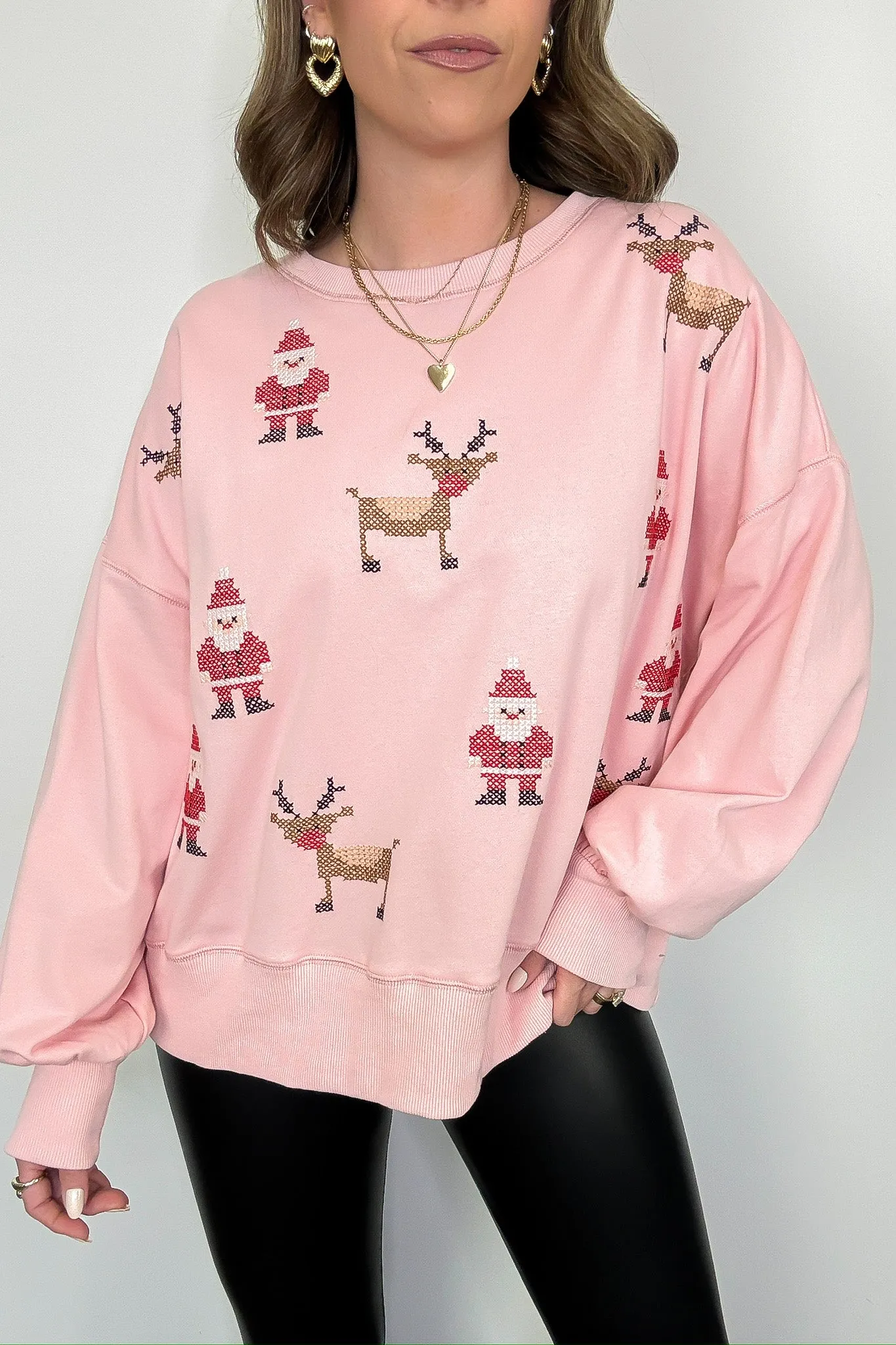 Rudolph and Santa Embroidered Sweater - FINAL SALE