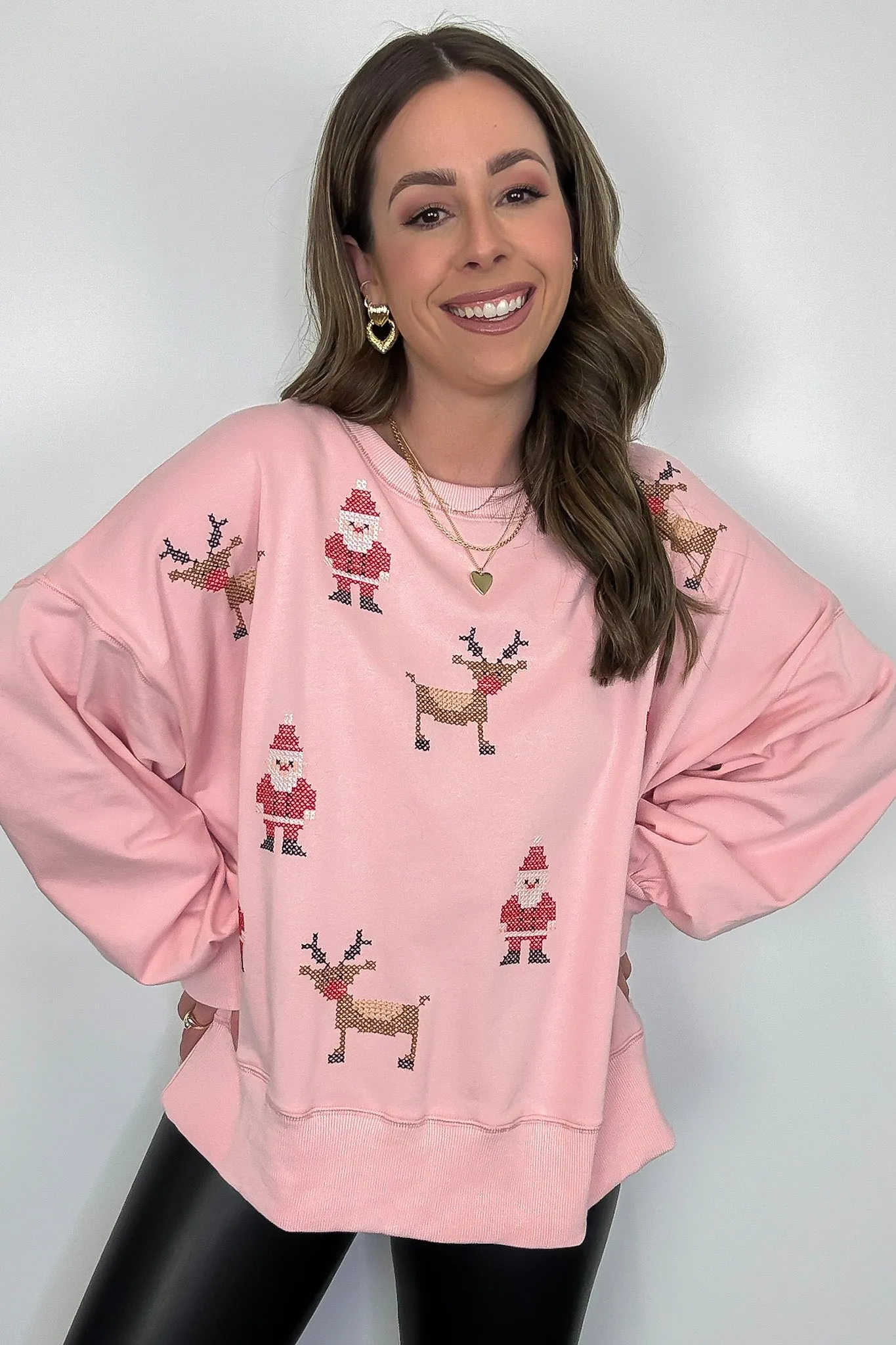 Rudolph and Santa Embroidered Sweater - FINAL SALE