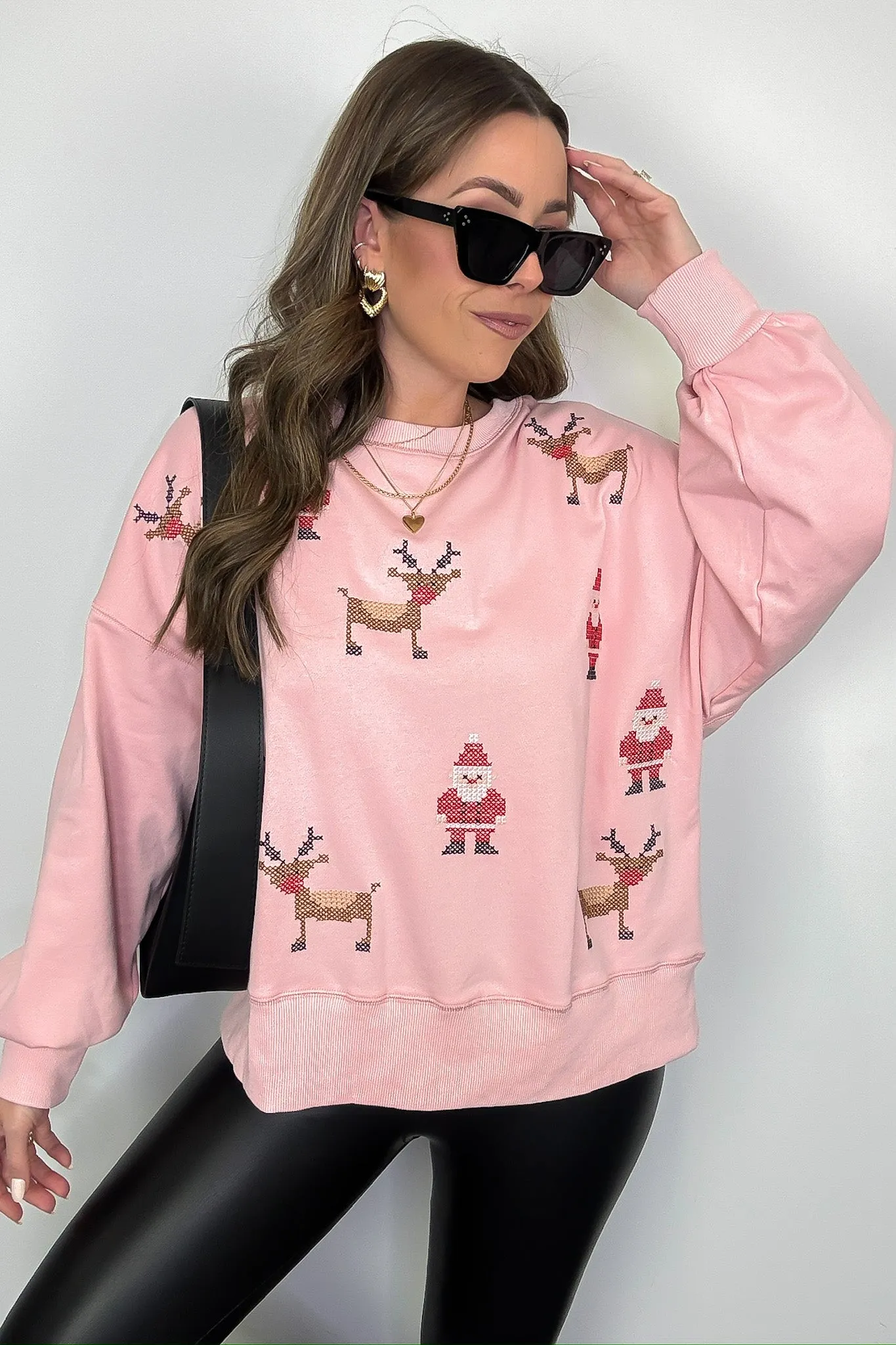 Rudolph and Santa Embroidered Sweater - FINAL SALE