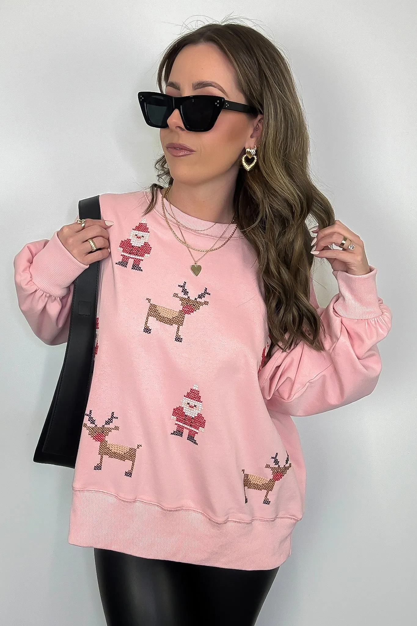 Rudolph and Santa Embroidered Sweater - FINAL SALE