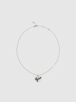 Silver Pave Heart Necklace Guess