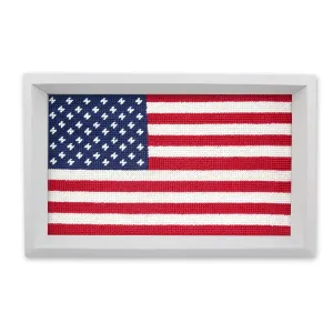 Smathers & Branson Big American Flag Needlepoint Valet Tray - White Wood