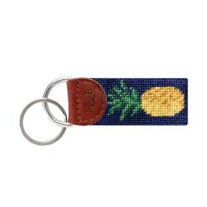 Smathers and Branson Pineapple Needlepoint Key Fob - Dark Navy
