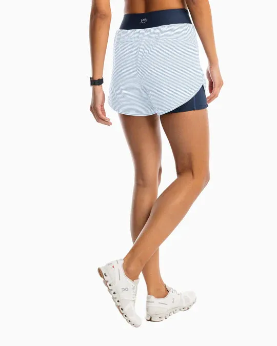 Southern Tide Women's Nonie Striped Athletic Workout Short - Sky Blue