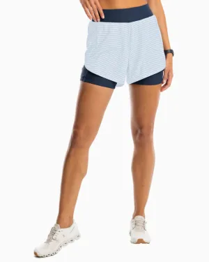 Southern Tide Women's Nonie Striped Athletic Workout Short - Sky Blue