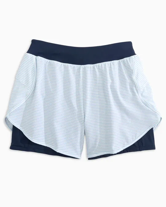 Southern Tide Women's Nonie Striped Athletic Workout Short - Sky Blue
