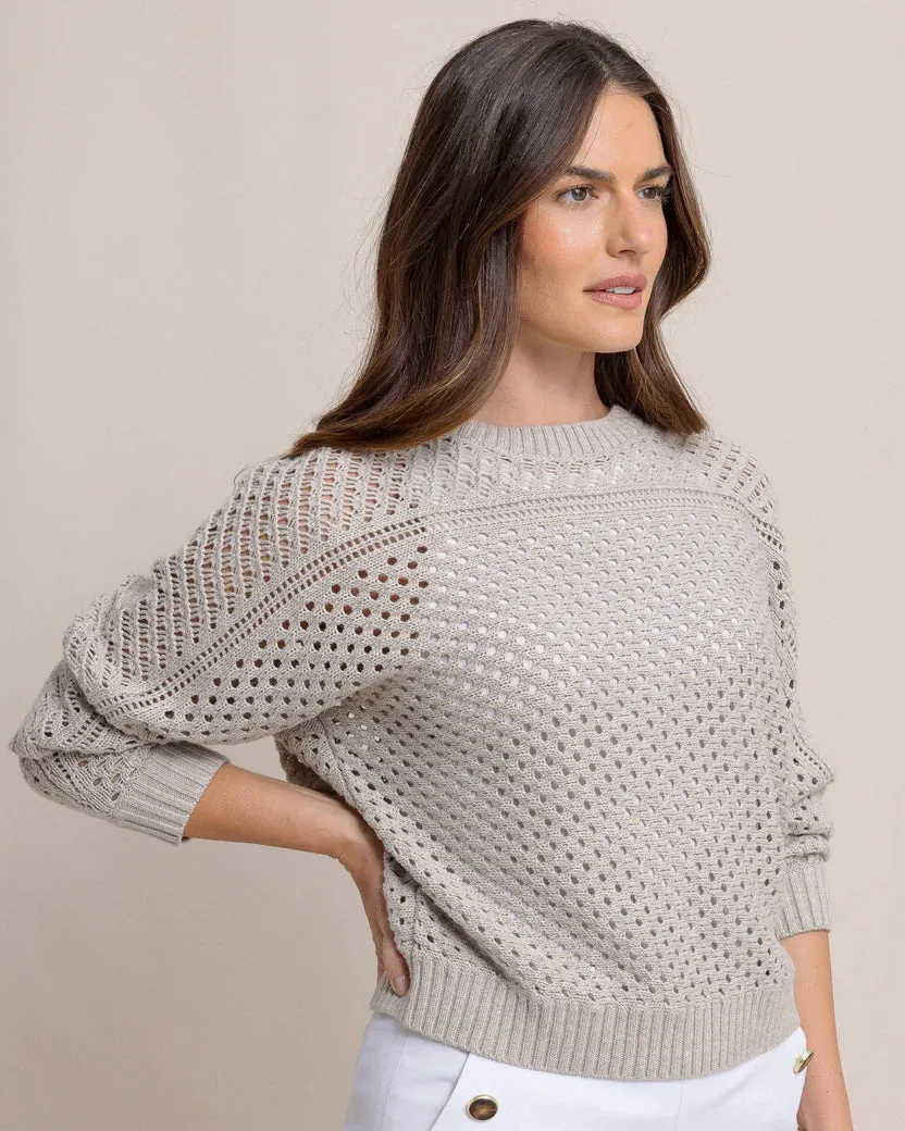 Southern Tide Women's Ophelia Open Stitch Sweater -Driftwood Khaki