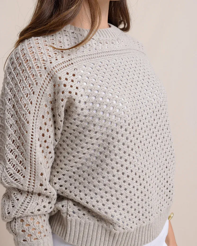 Southern Tide Women's Ophelia Open Stitch Sweater -Driftwood Khaki