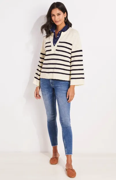 Vineyard Vines Breton Stripe Slub Split-Neck Sweater - Marshmallow
