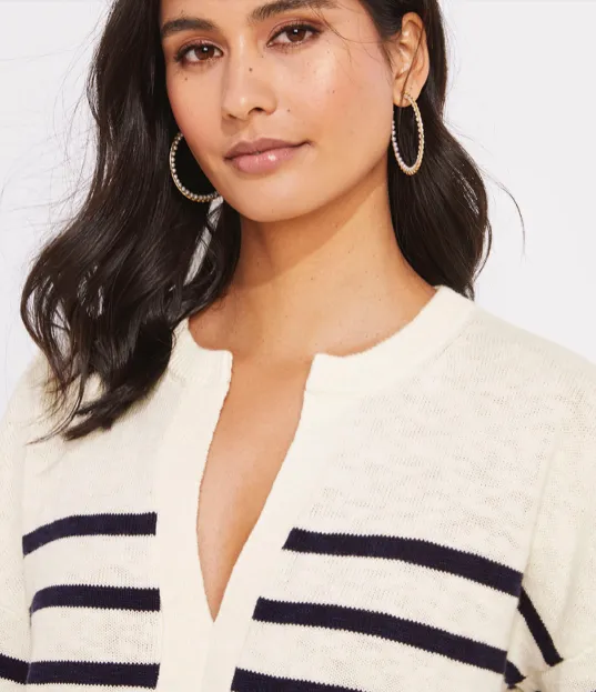 Vineyard Vines Breton Stripe Slub Split-Neck Sweater - Marshmallow