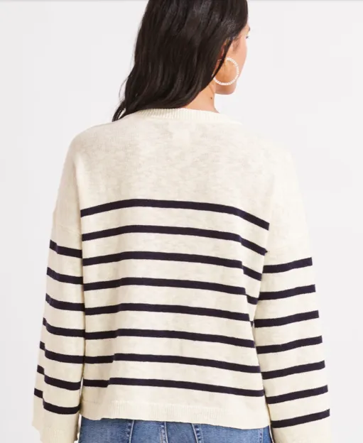 Vineyard Vines Breton Stripe Slub Split-Neck Sweater - Marshmallow