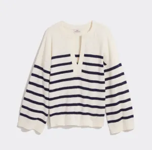 Vineyard Vines Breton Stripe Slub Split-Neck Sweater - Marshmallow
