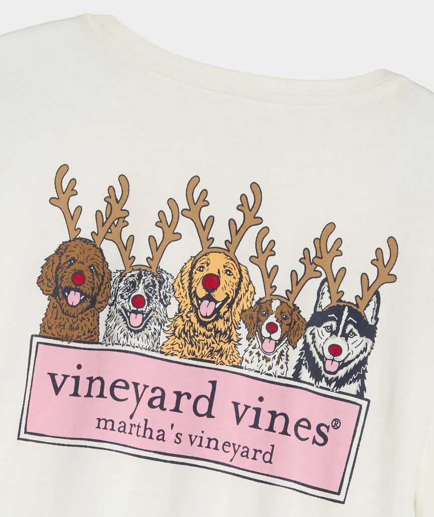Vineyard Vines Women's Reindeer Pups Logo Box Long-Sleeve Tee - Marshmallow Dog