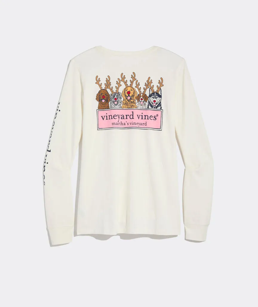 Vineyard Vines Women's Reindeer Pups Logo Box Long-Sleeve Tee - Marshmallow Dog
